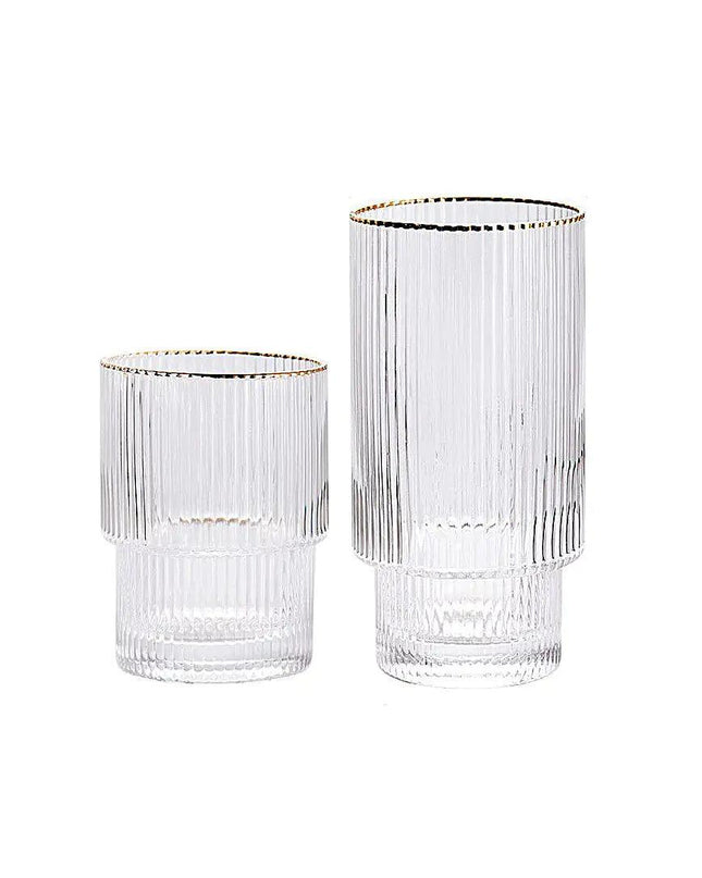 Stackable Gold Rim Ripple Drinking Glass