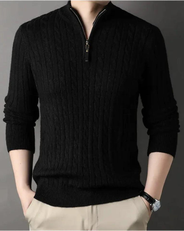 New Men's Solid Color Half Zipper Thick Sweater