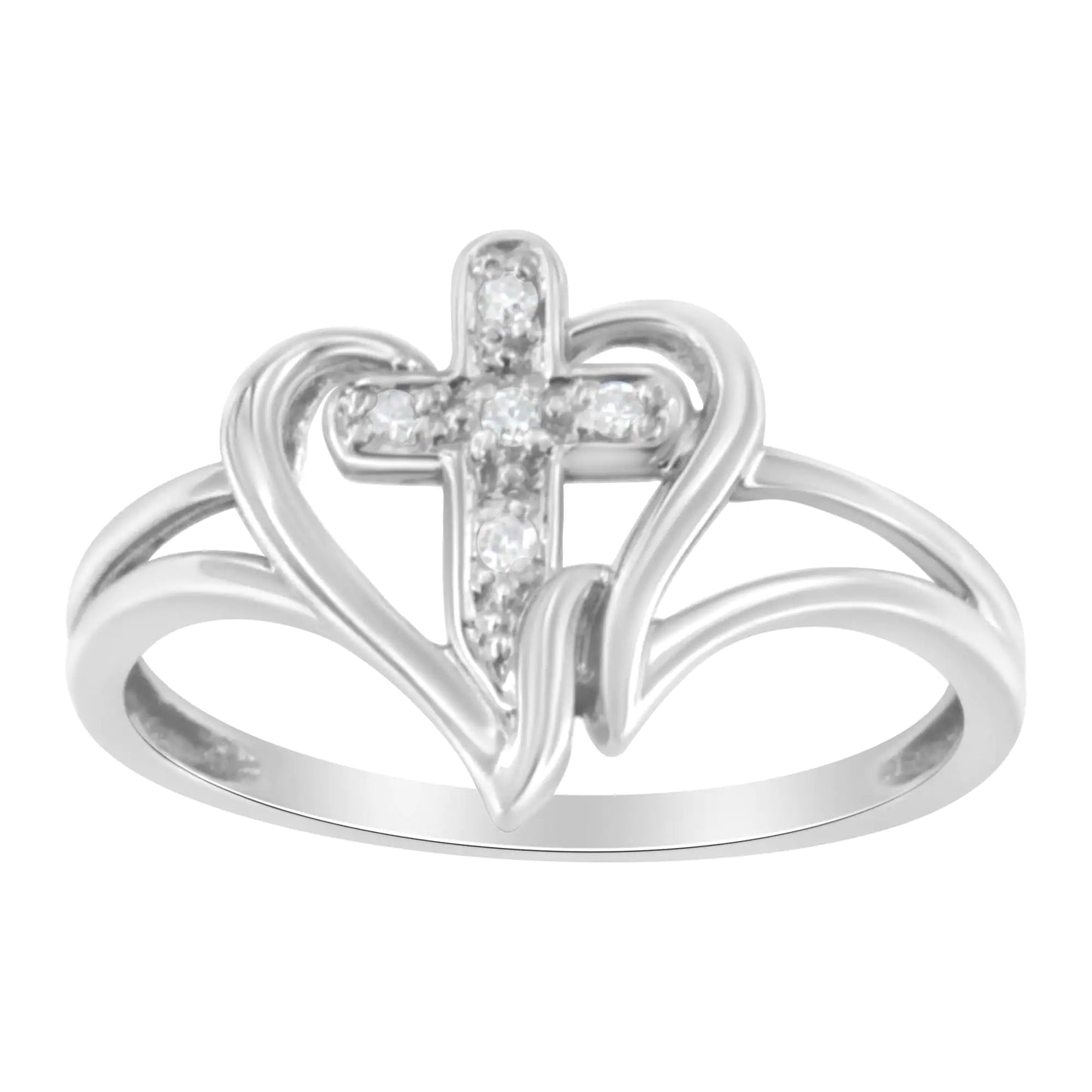 10K White Gold Diamond-Accented Cross & Open Heart Promise Fashion Ring (H-I Color, I1-I2 Clarity)