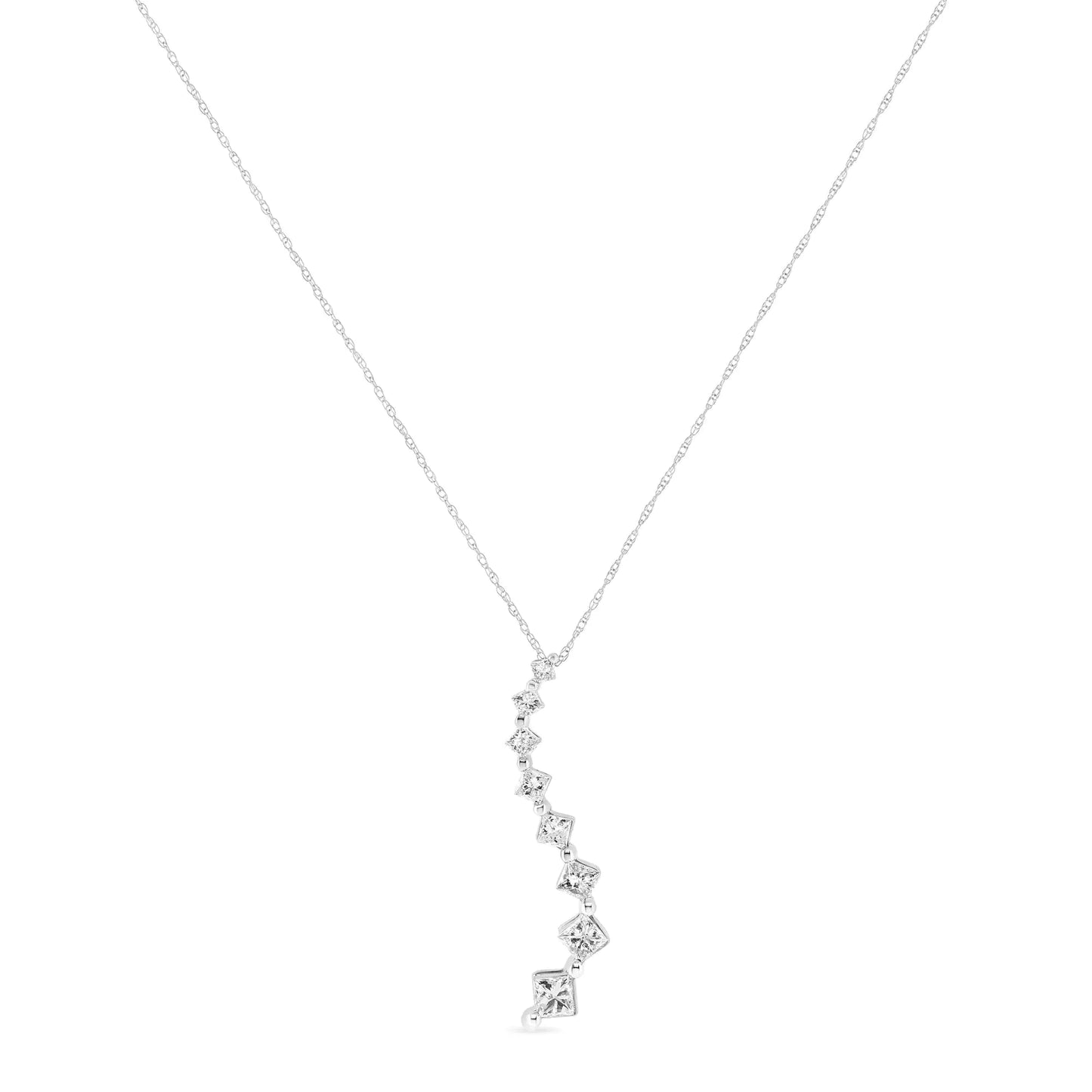 14K White Gold 2.00 Cttw Princess-cut and Baguette-Cut Diamond Journey 18" Pendant Necklace (H-I Color, SI2-I1 Clarity)