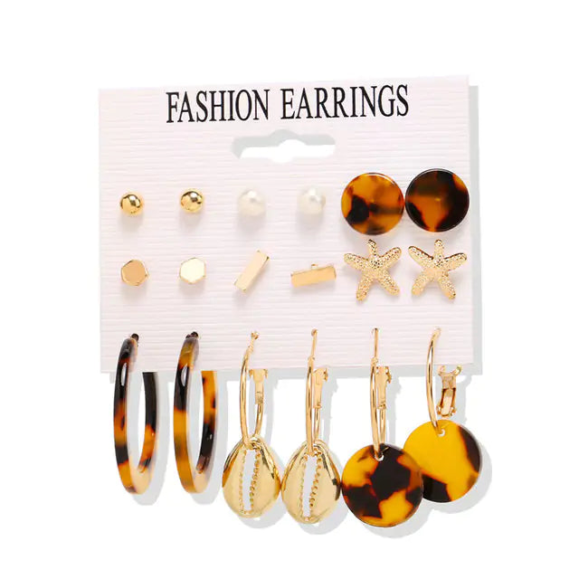 Gold Sequin Drop Earrings Set