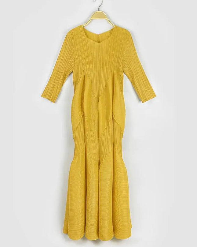 Pleated Square Collar Dress