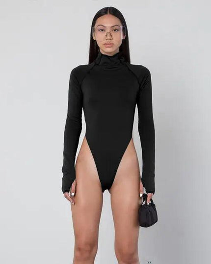 Skinny Playsuit Mock Neck Long Sleeve Jumpsuit