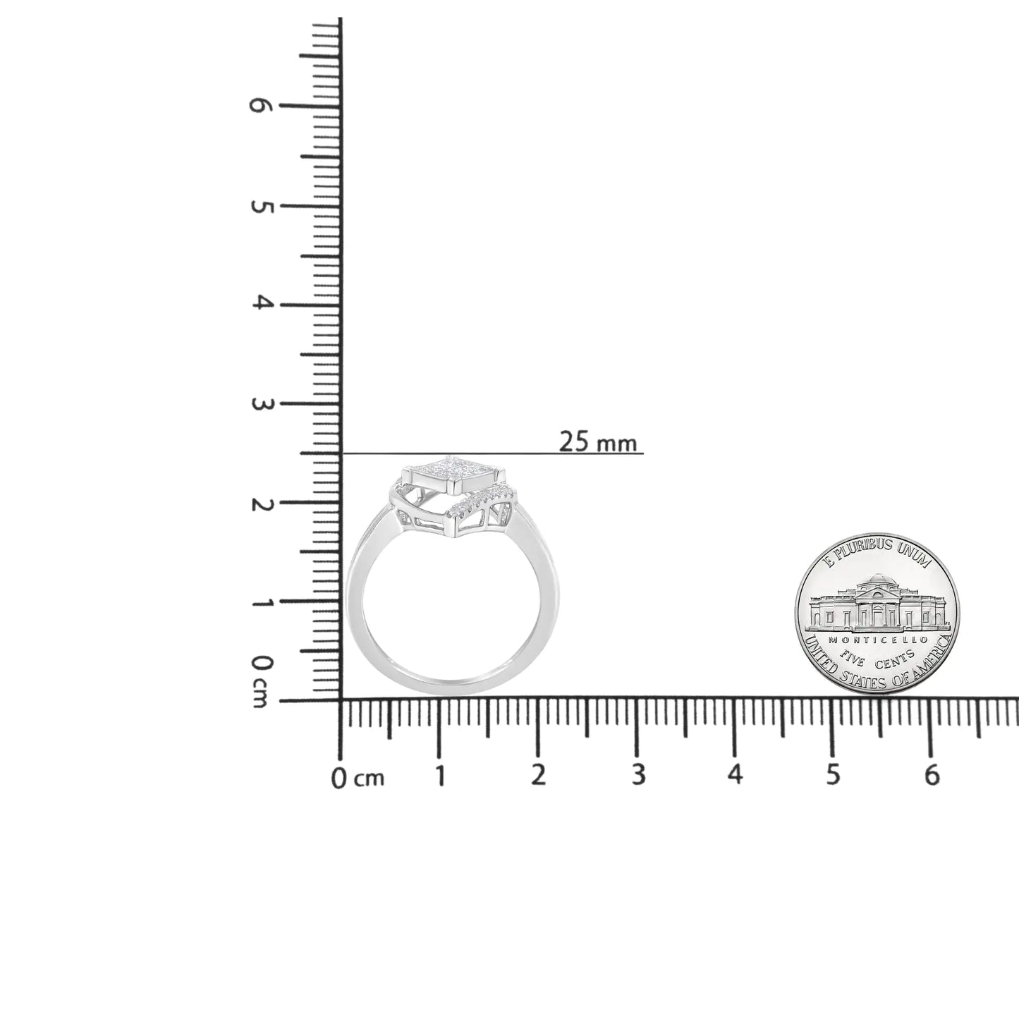 10k White Gold 1/3 Cttw Round and Princess Diamond Double Triangle Cocktail Ring (H-I Color, SI1-SI2 Clarity)