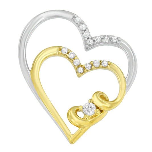 10K Two Tone Gold 1/10 cttw Round Cut Diamond Love's Embrace Pendant Necklace. (I-J, I2-I3)