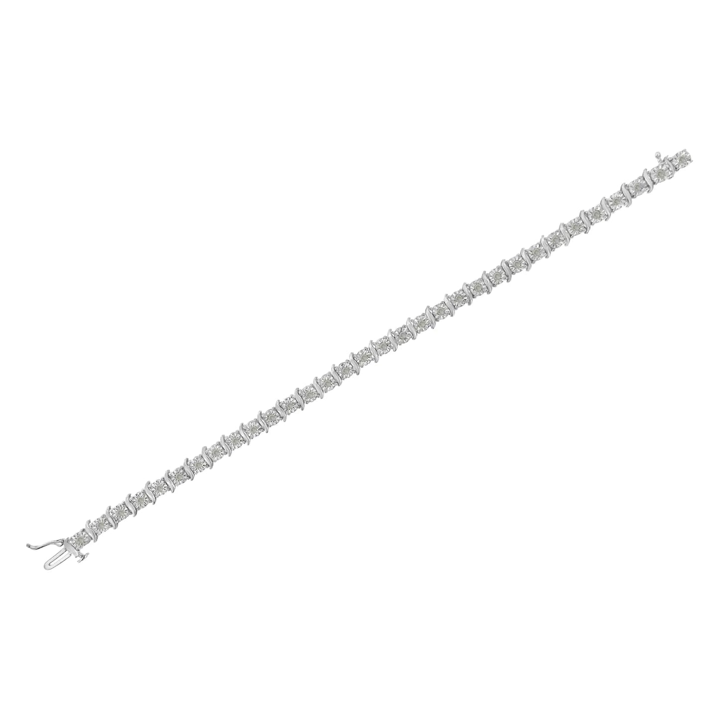 .925 Sterling Silver 1.0 Cttw Diamond S-Curve Link Miracle-Set Tennis Bracelet (I-J Color, I3 Clarity)