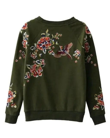 Army Green Embroidered Sweater