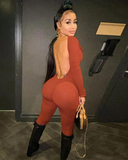 Backless Spandex Skinny Jumpsuits