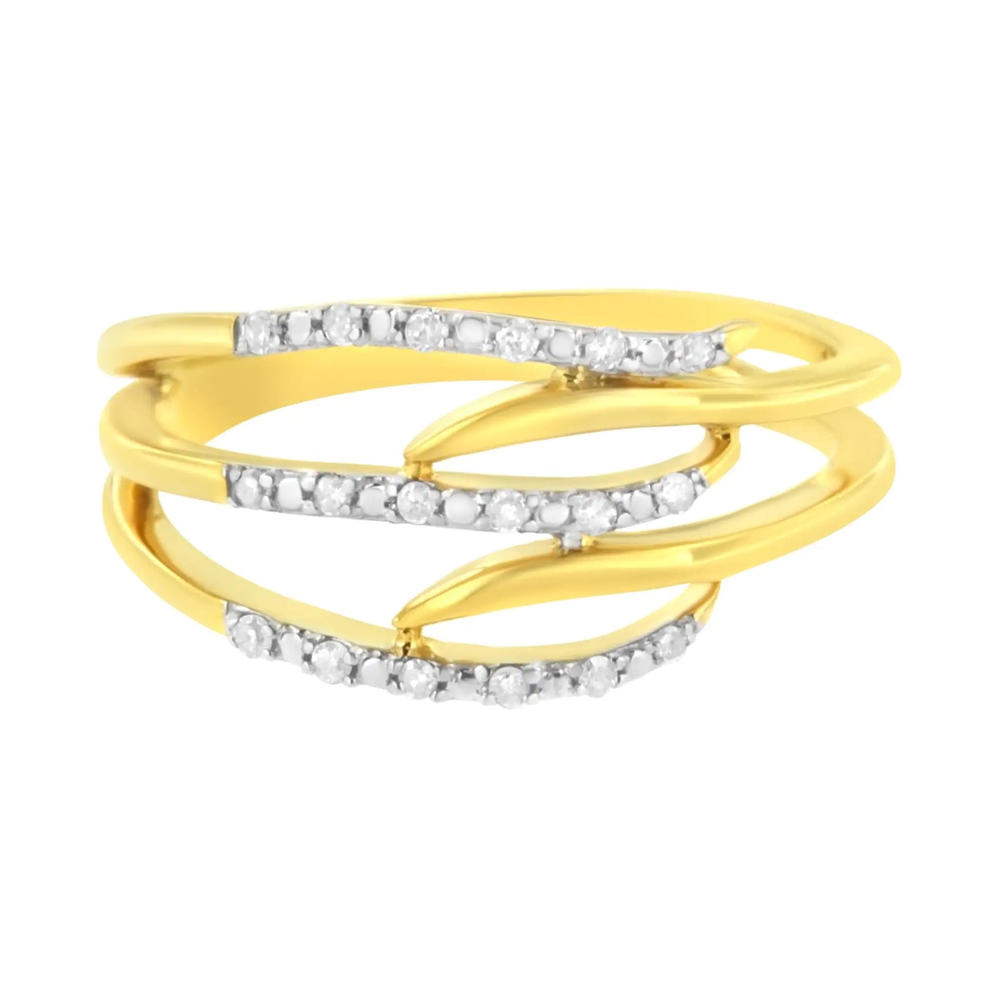 10K Yellow Gold Plated .925 Sterling Silver 1/10 Cttw Round-Cut Diamond Fashion Ring (I-J Color, I1-I2 Clarity)