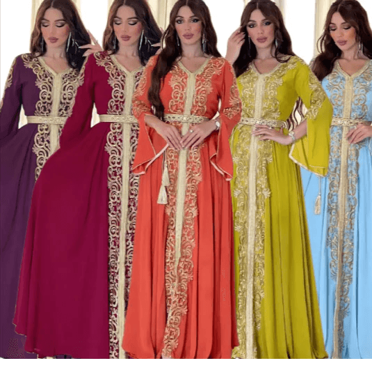 Dubai-Style Embroidered Applique Dress – Elegant and Sophisticated