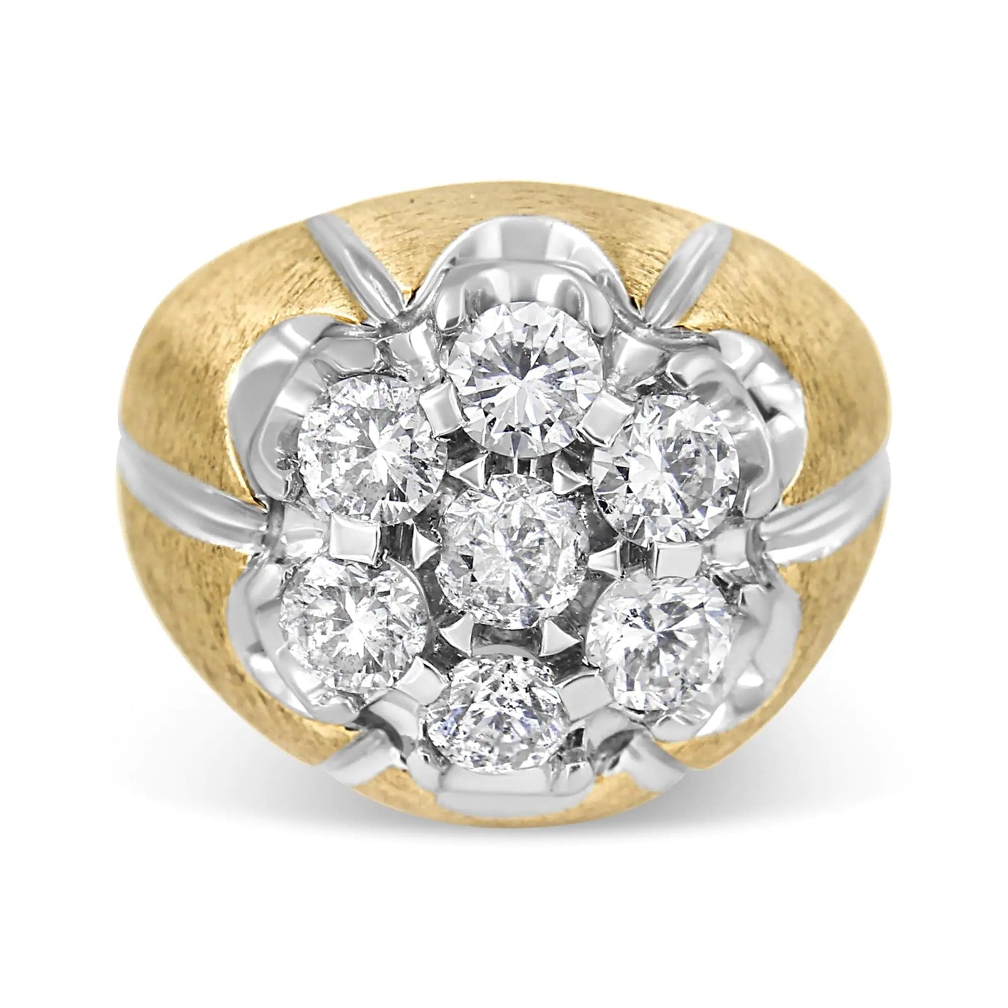 Men's 14K Yellow and White Gold 3.00 Cttw Diamond Cluster Dome Ring with Matte Finish (H-1 Color, I1-I2 Clarity)