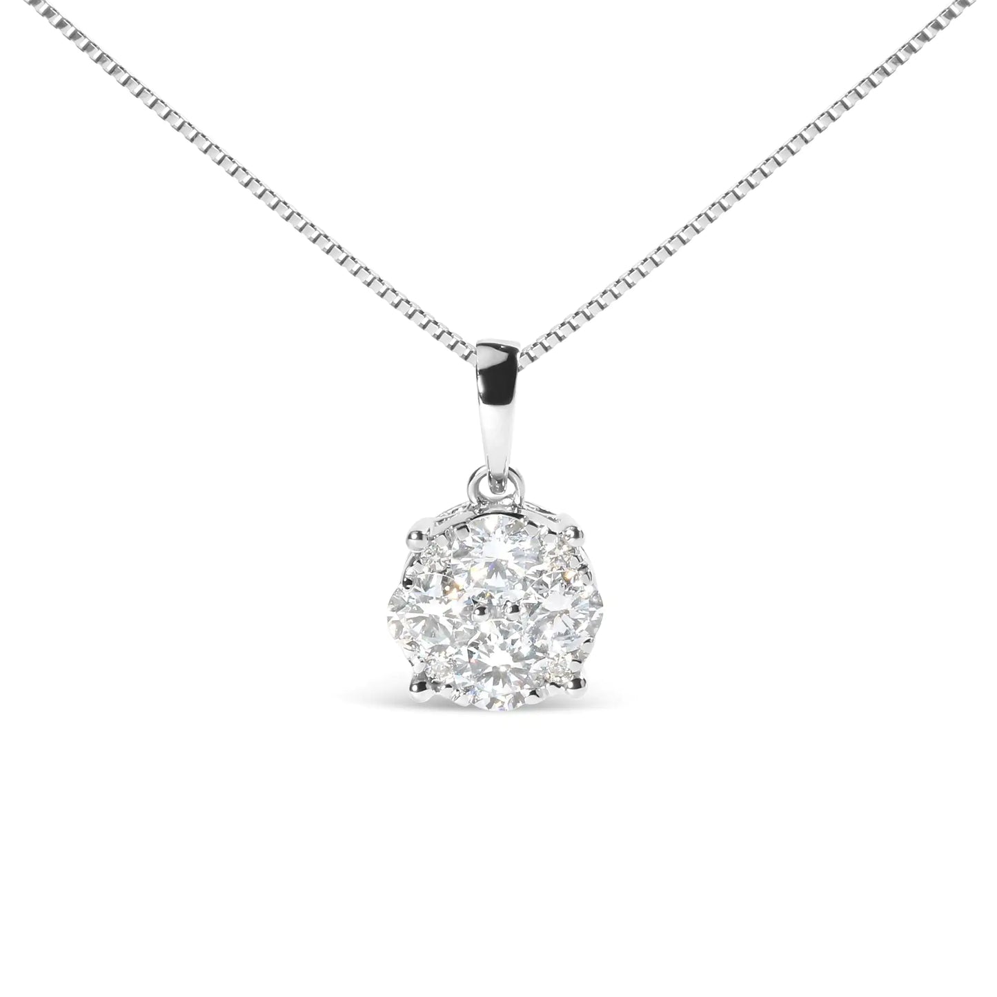 14k White 1.00 Cttw Lab Grown Diamond Cluster Pendant 18" Necklace (G-H Color, VS1-VS2 Clarity)