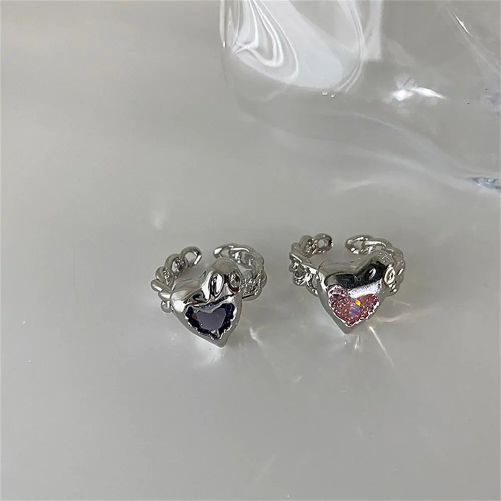 Adjustable Heart Sparkling Ring