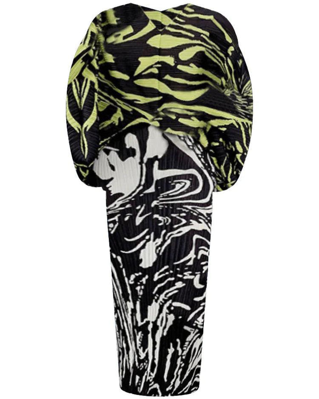 Swirl Contrast Pleated Dress