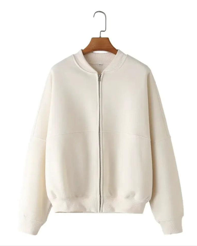 Zipper Bomber Jacket Coat Sweater Loose High Waist Flannel Pants