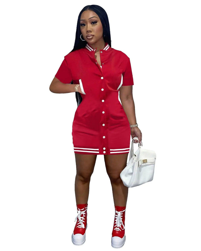 Sleeve Baseball Uniform Dress