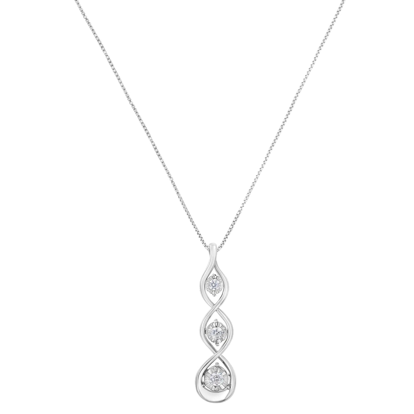 10K White Gold 1/4 cttw 3-Stone Diamond Drop Twisted Pendant Necklace (I-J, I2-I3)