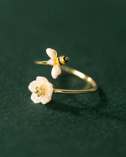 925 Silver Bee Shell Ring for Women