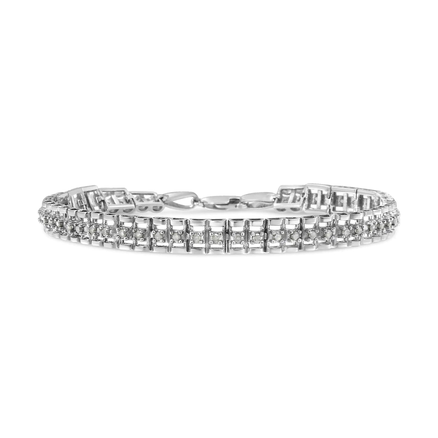 .925 Sterling Silver Diamond Double-Link 7" Tennis Bracelet (I-J Color, I3 Clarity)