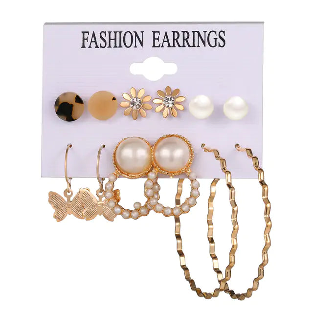 Gold Sequin Drop Earrings Set