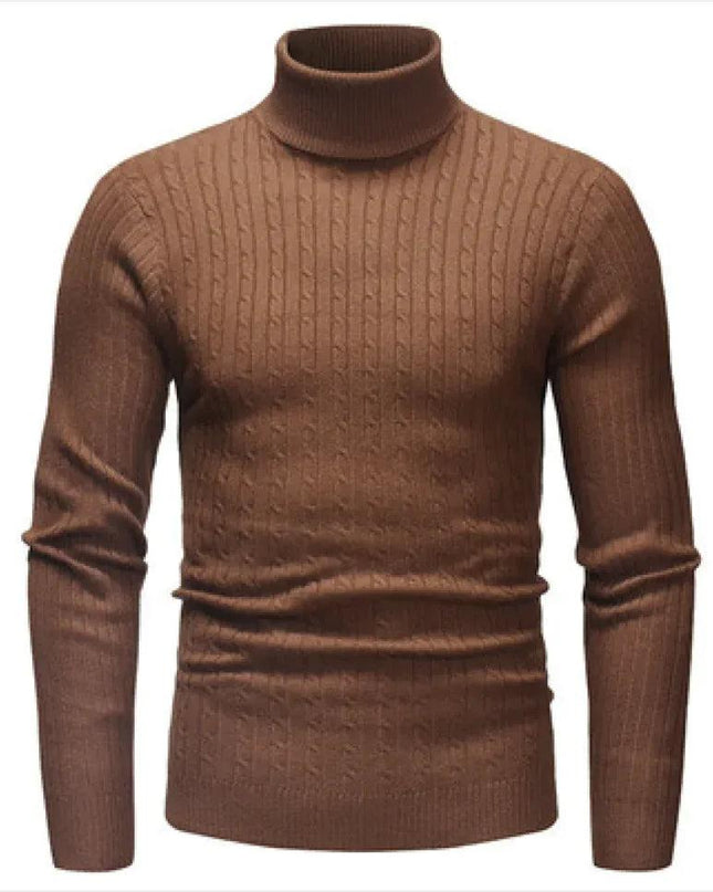 Men's Slim-Fit Knitted Turtleneck Sweater - Solid Color