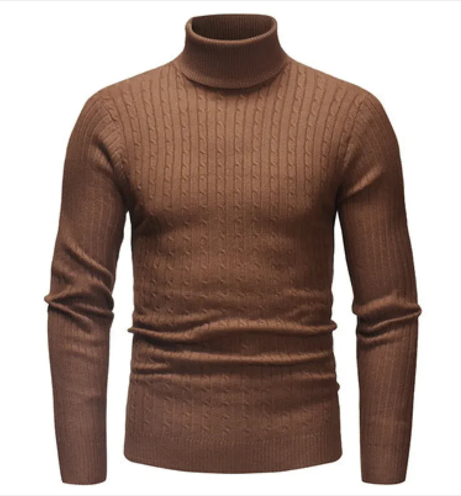 Men's Slim-Fit Knitted Turtleneck Sweater - Solid Color