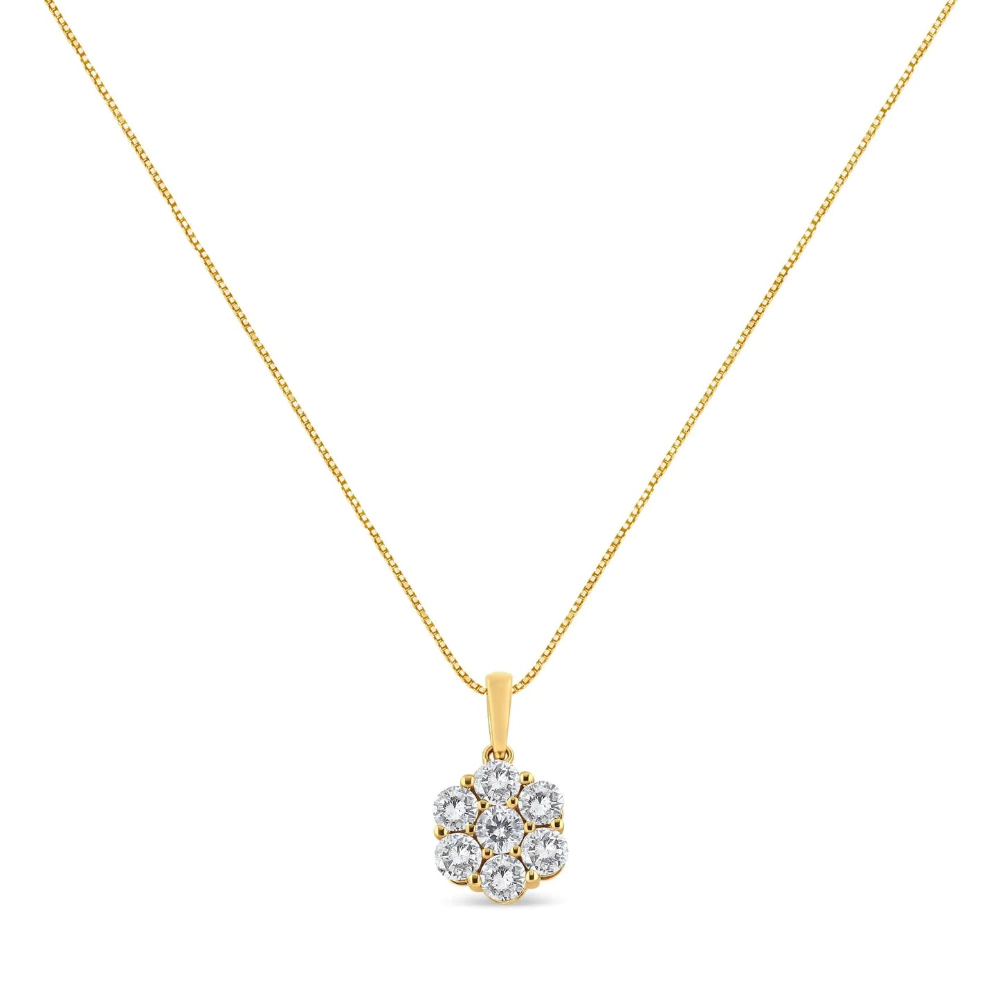 14K Yellow Gold 2.00 Cttw Brilliant Round-Cut Diamond 7 Stone Flower Cluster 18" Pendant Necklace (H-I Color, SI2-I1 Clarity)