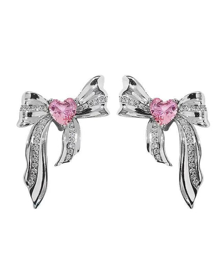 Sweet Pink Metal Bow Earrings