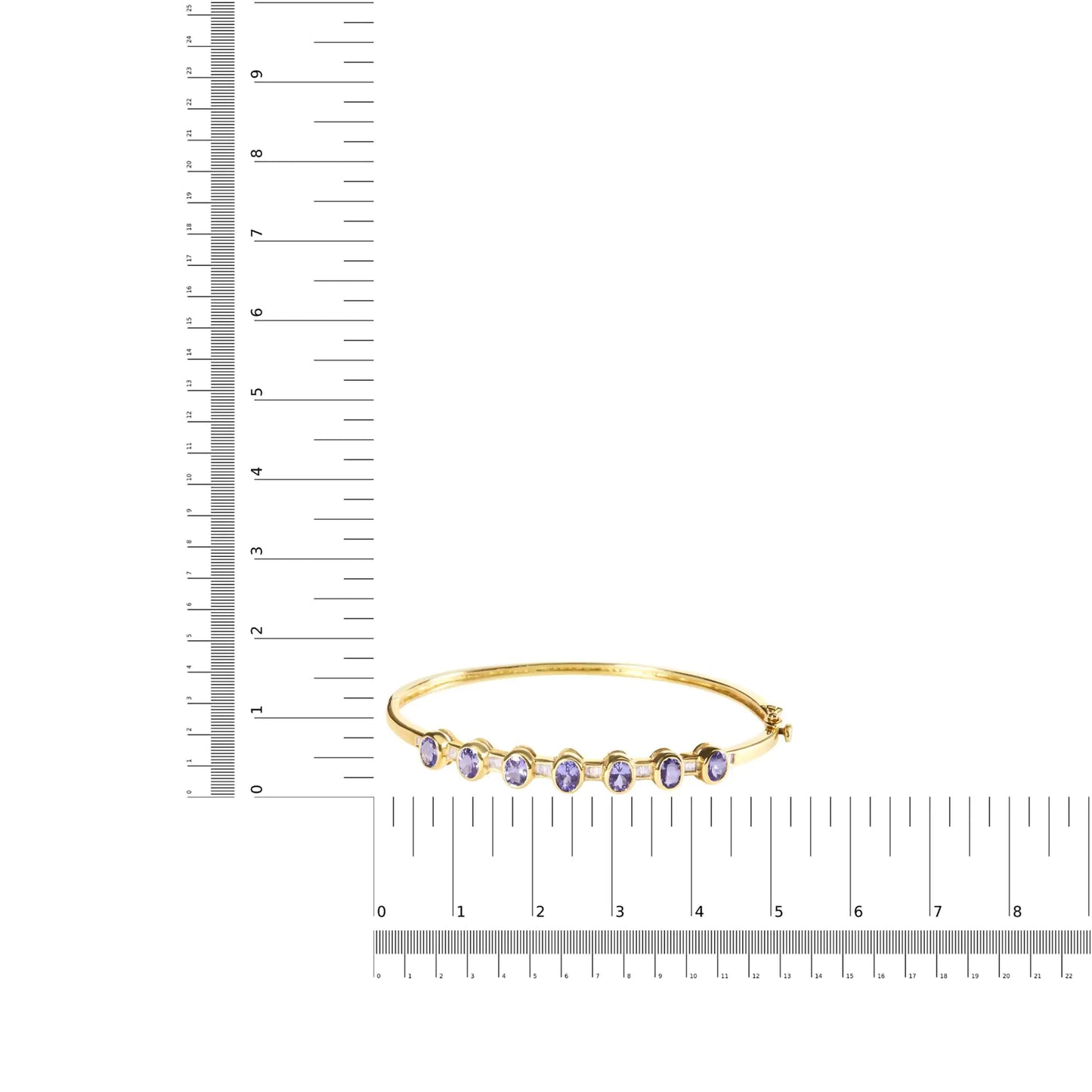 14K Yellow Gold Alternating Bezel Set 5MM Oval Shaped Tanzanite and 1/5 Cttw Diamond Bangle Bracelet (H-I Color, VS2-SI1 Clarity) - Fit's wrists up to 7.25" Inches