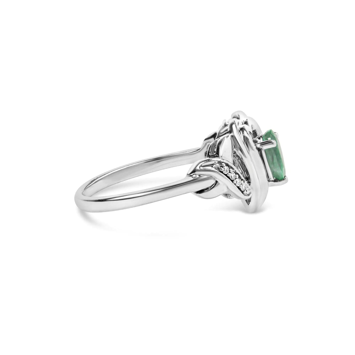 .925 Sterling Silver 6x4mm Pear Emerald Gemstone with Diamond Accent Heart Promise Ring (H-I Color, SI1-SI2 Clarity)