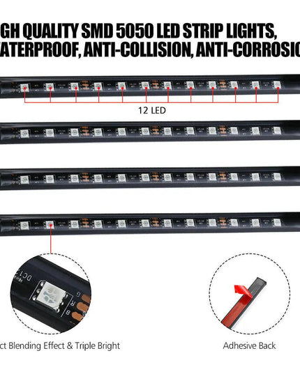 4X 48LED RGB Car Interior Atmosphere Light Strip Bar Bluetooth APP Music Control