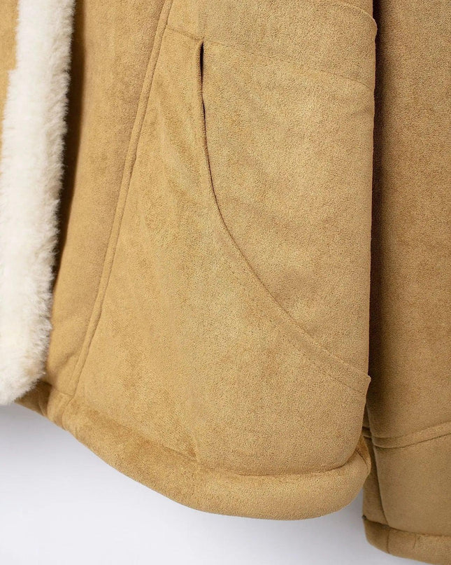 Fashion Loose And Warm Vintage Lamb Wool Khaki Coat