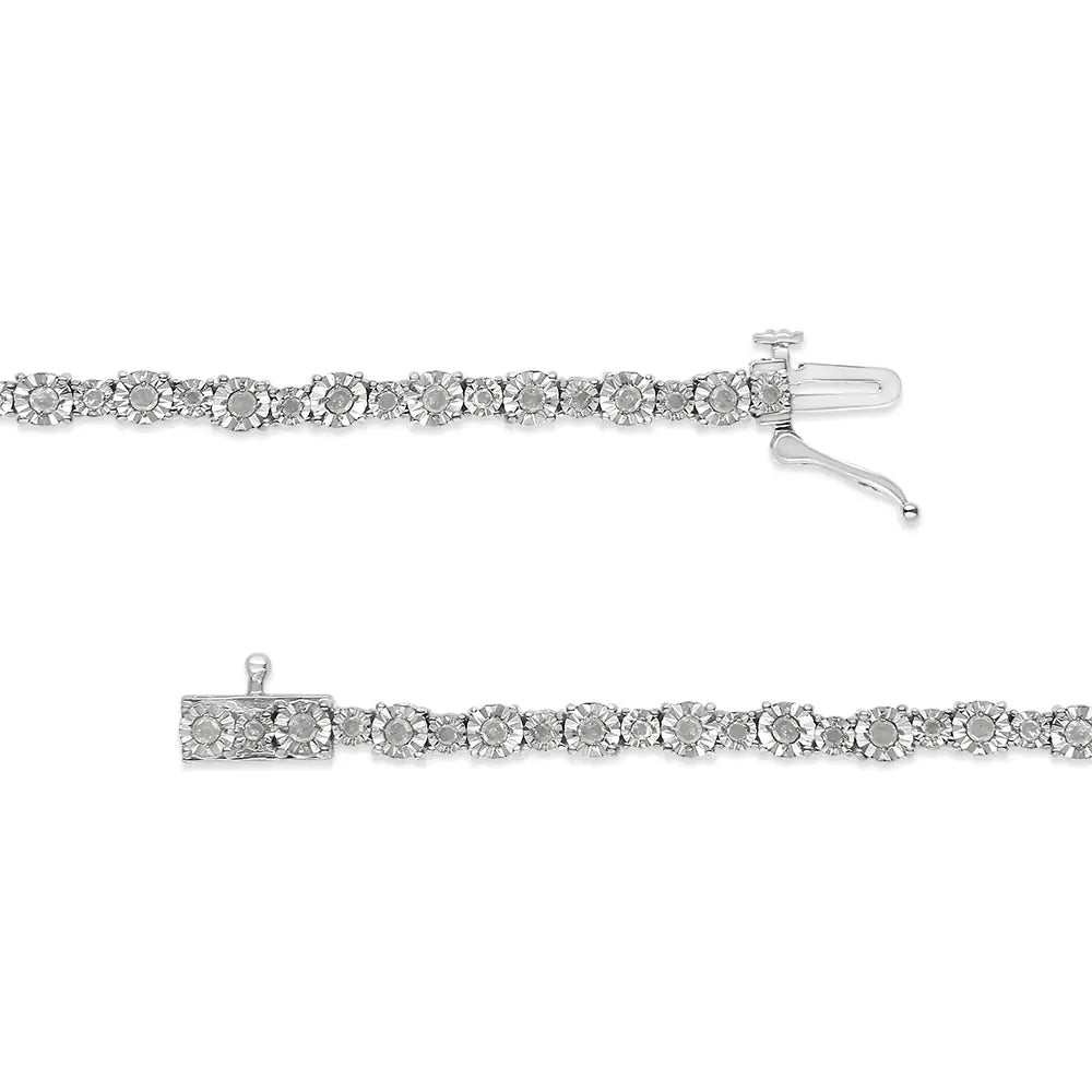 .925 Sterling Silver 1.00 Cttw Round Diamond Miracle-Set Link Bracelet (I-J Color, I3-Promo Clarity) - 7.25"