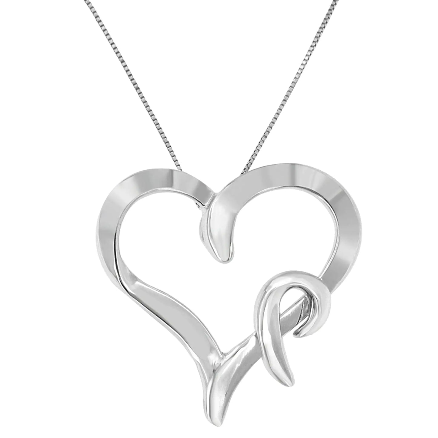 .925 Sterling Silver Heart Shaped Pendant Necklace