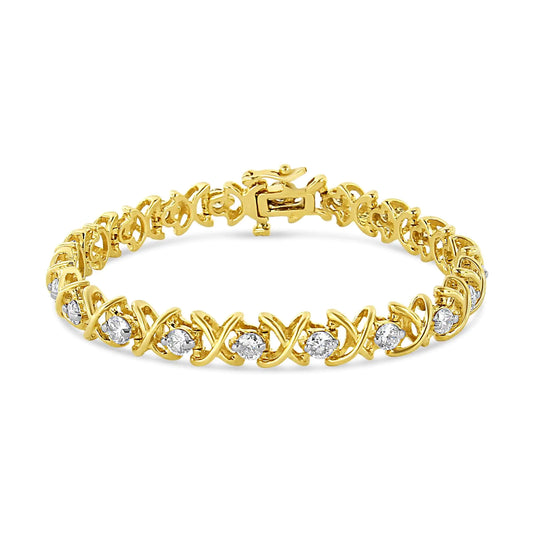 14K Yellow Gold 4.0 Cttw "X"-Link Round-Cut Diamond Bracelet (I-J Color, SI2-I1 Clarity) - Size 7.25