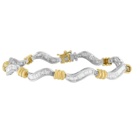 Original Classics 10K Two-Tone Gold Baguette Cut Diamond Spiral Bracelet (2.00 cttw, H-I Color, I1-I2 Clarity)