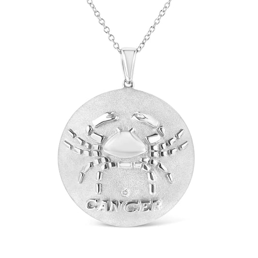 .925 Sterling Silver Diamond Accent Cancer Zodiac Design 18" Pendant Necklace Medallion (K-L Color, I1-I2 Clarity)