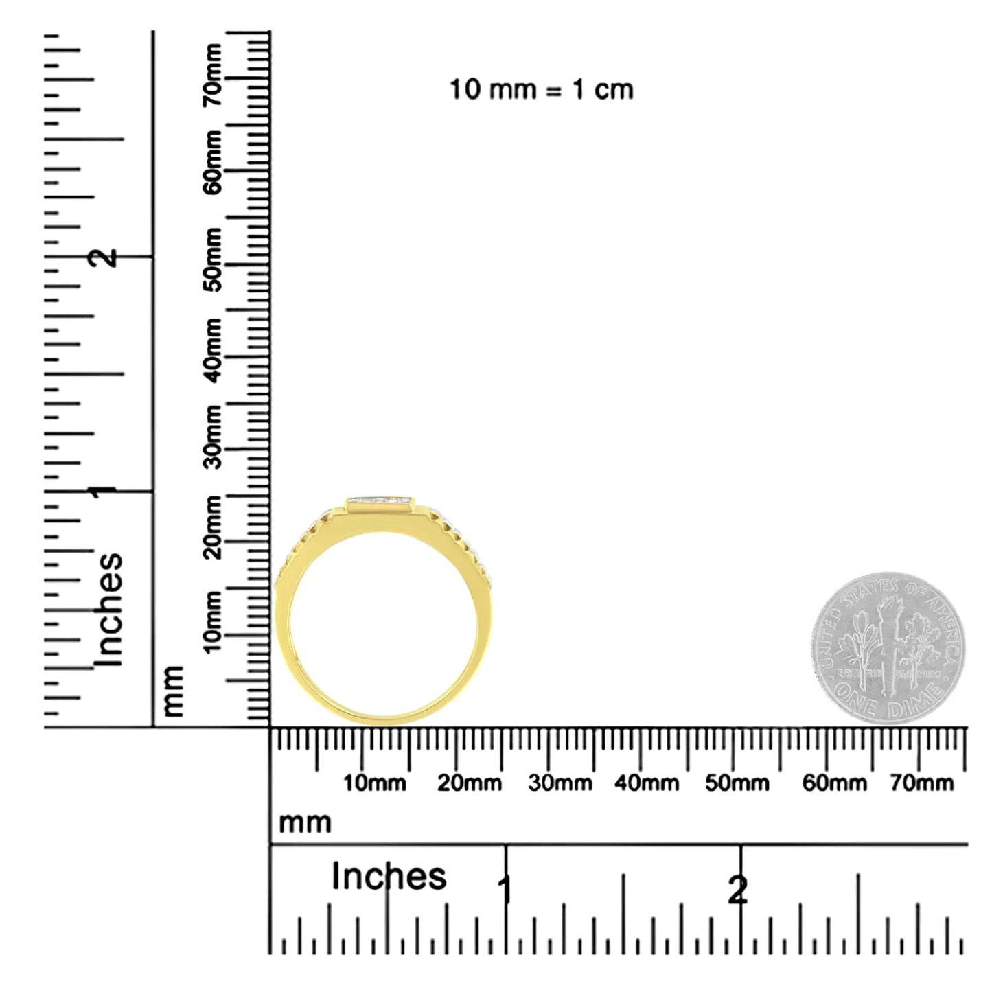 Men's 14K Yellow and White Gold 1/3 Cttw Invisible Set Princess-Cut Diamond Composite Step Up Band Ring (SI2-I1 Clarity, H-I Color)