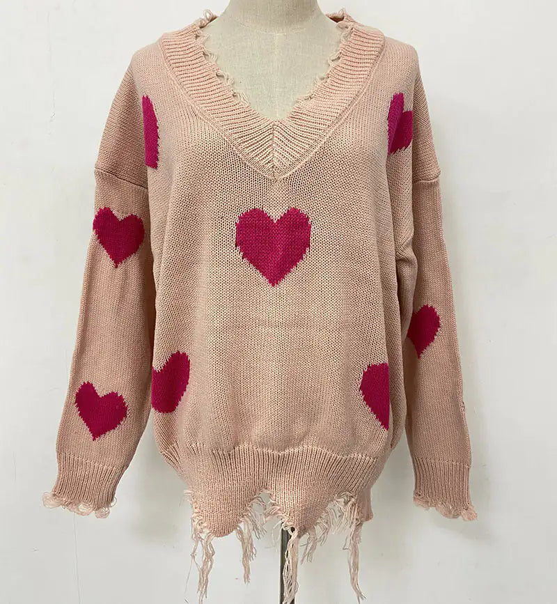 V-neck Love Print Sweater