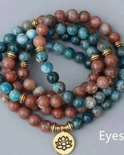 Natural 108 Apatite Lotus Bracelet Buddha Pendant Tree Of Life