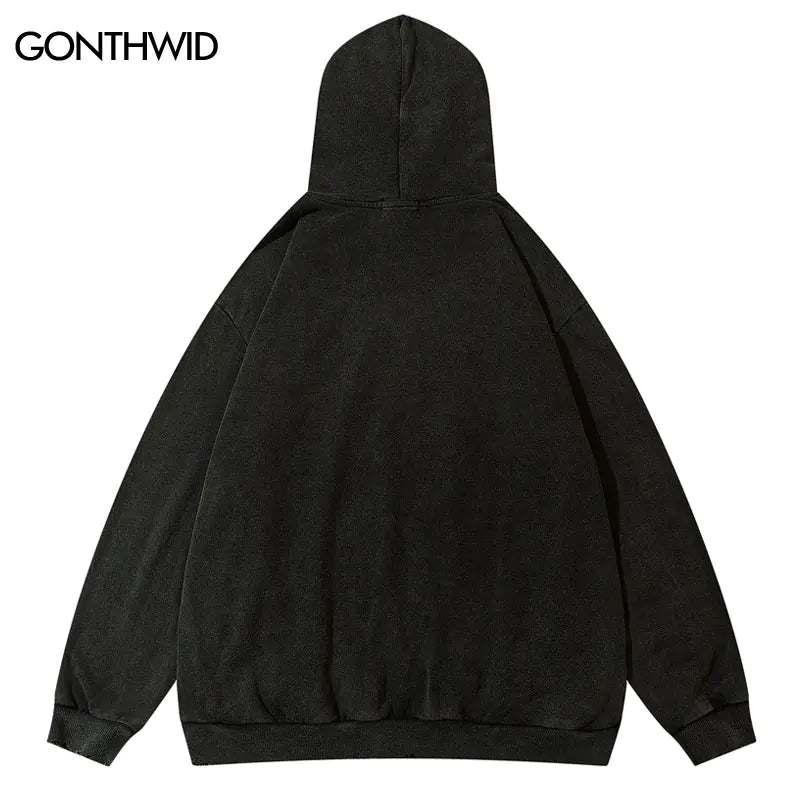 Ripped Embroidery Teeth Patch Hooded Streetwear