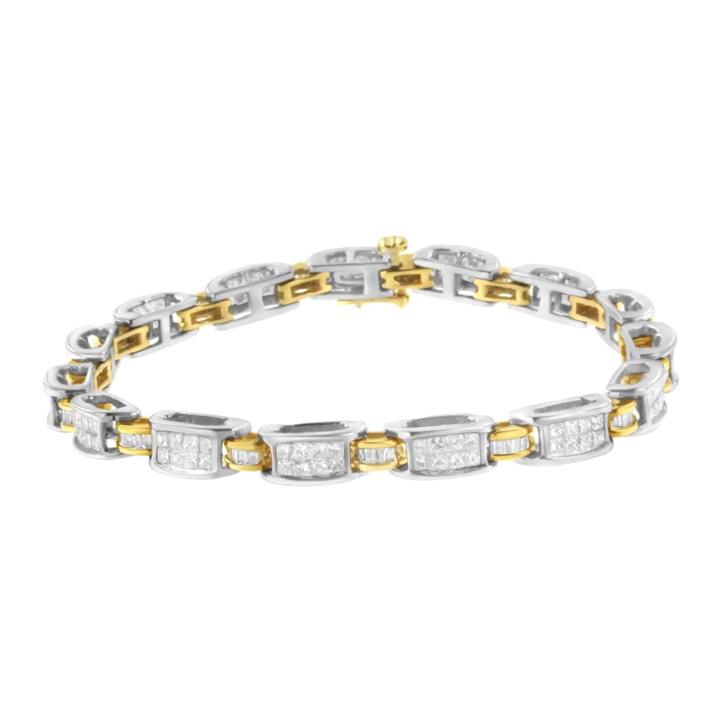 14K Two-Tone Gold Princess and Baguette-Cut Diamond Link Bracelet (3.00 cttw, H-I Color, SI1-SI2 Clarity)