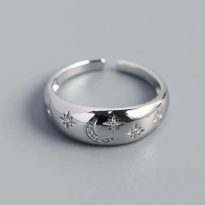 Rhineston Moon Star Ring