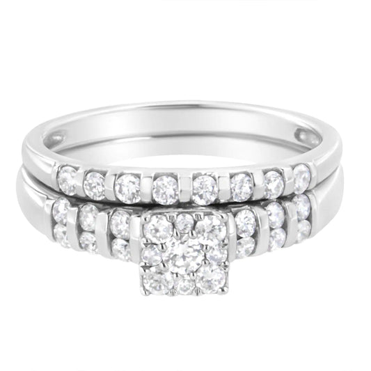 .925 Sterling Silver 3/4 cttw Lab Grown Diamond Engagement Ring and Band Set (F-G Color, VS2-SI1 Clarity)