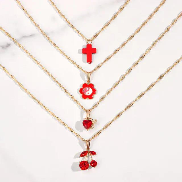 Multi-layer Pink Heart Crystal Pendant Necklaces