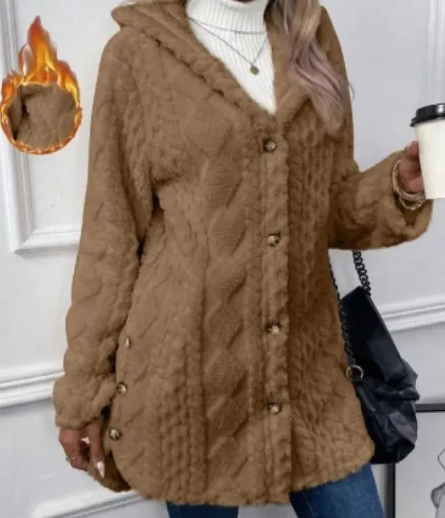 Hooded Button-Up Long Cardigan Coat