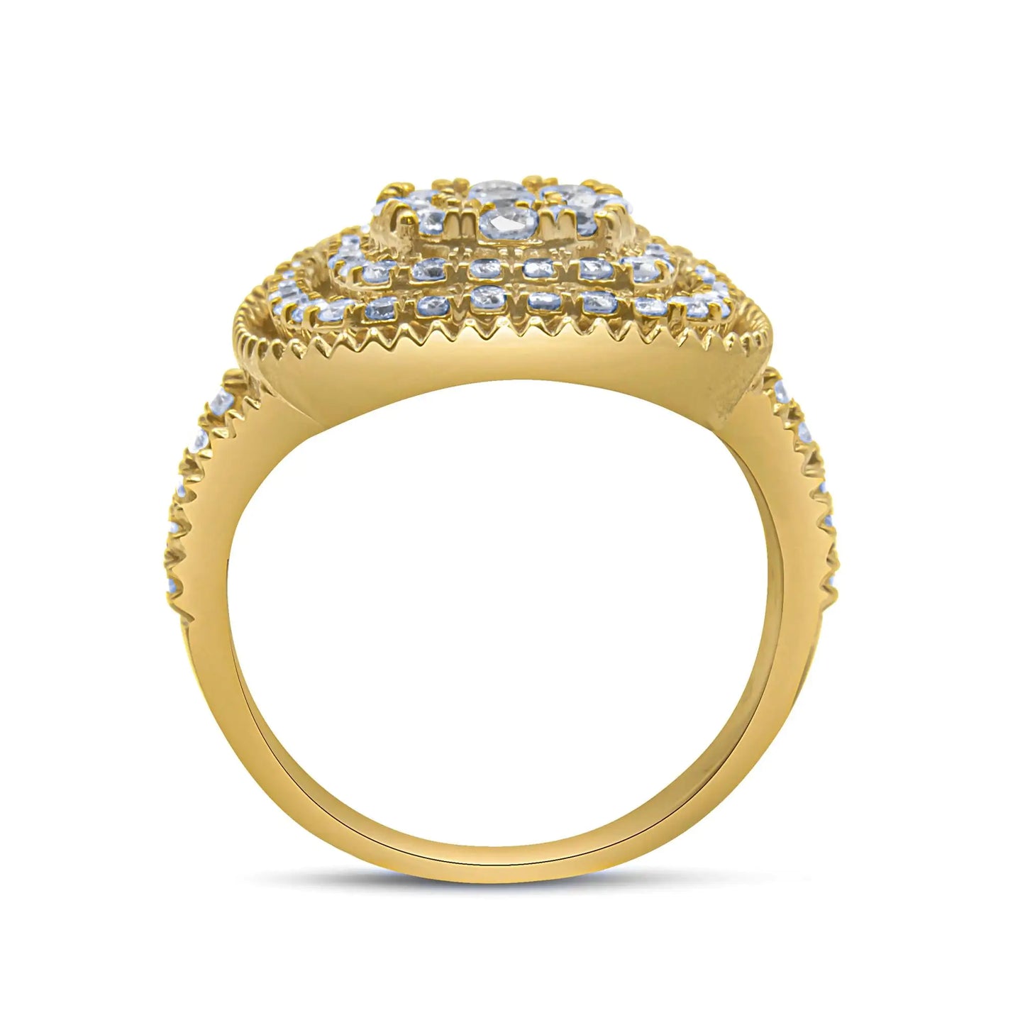 10K Yellow Gold Plated .925 Sterling Silver 1 1/4 Cttw Diamond Cocktail Ring (H-I Color, I1-I2 Clarity)