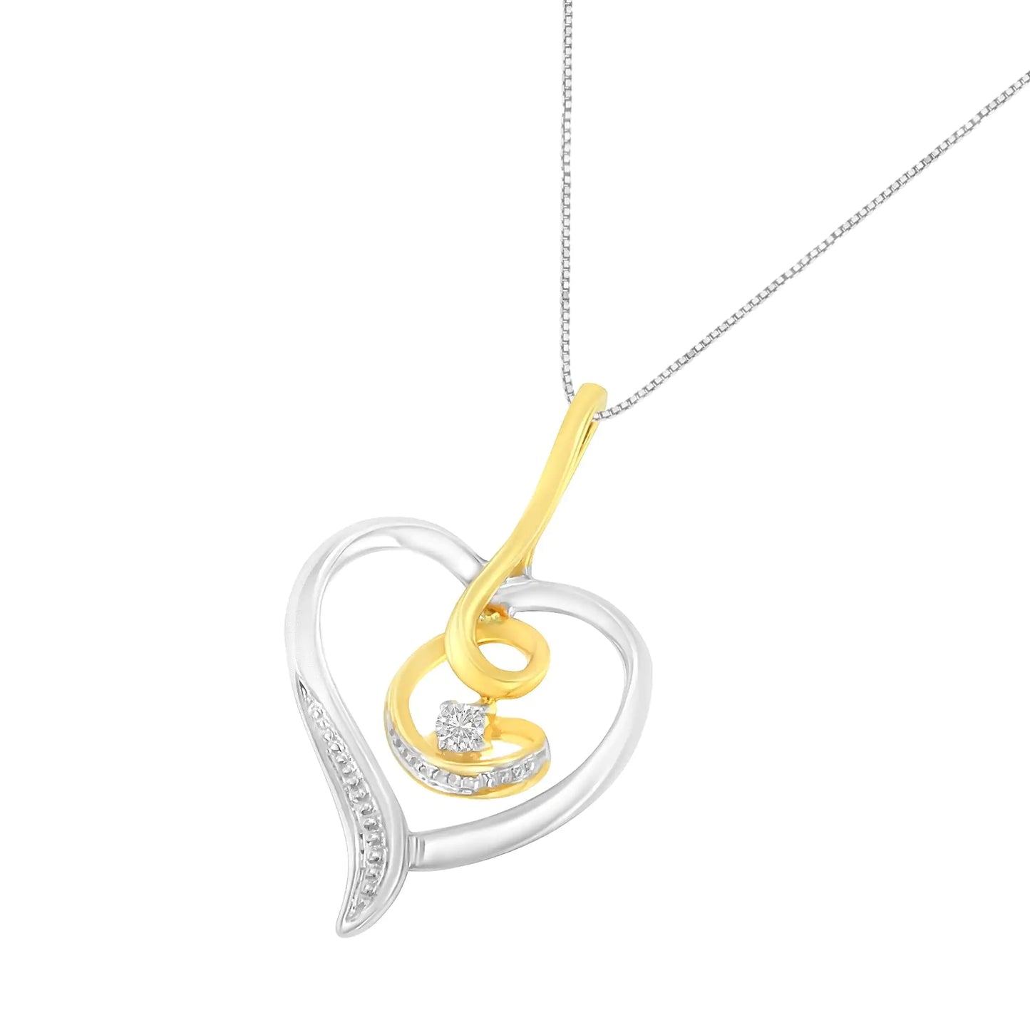 Espira 10K Two-Tone Yellow & White Gold .03 Cttw Diamond-Accented Round-Cut Diamond Swirl Open Heart 18" Pendant Necklace (I-J Color, I2-I3 Clarity)