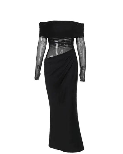 Off-shoulder Mesh Hollow Dress Women