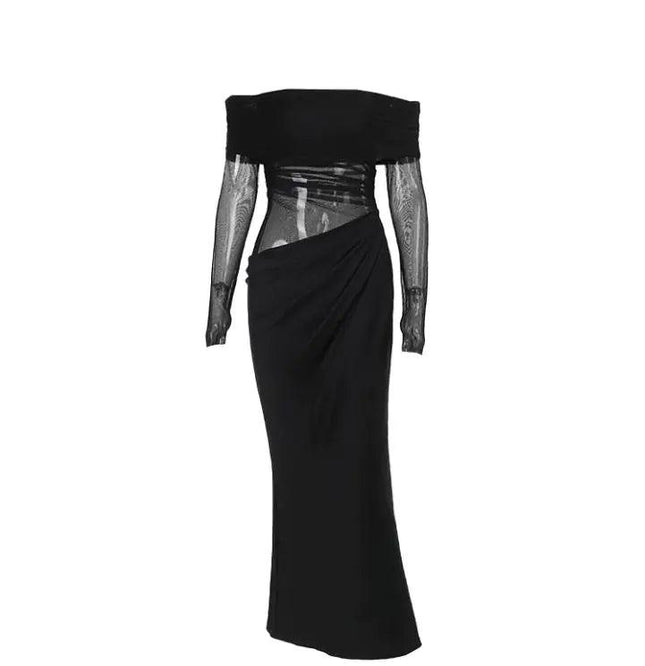 Off-shoulder Mesh Hollow Dress Women